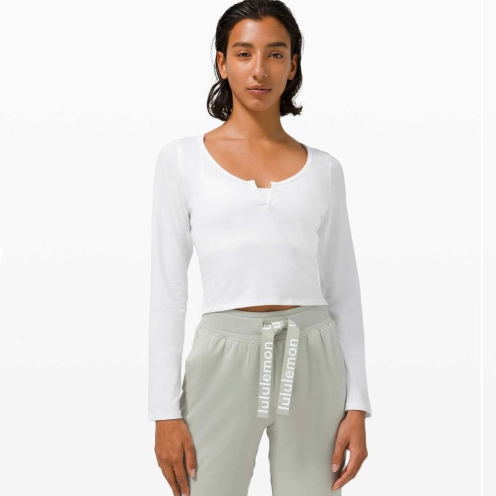 Lululemon Cropped Henley Long Sleeve - Heathered White / White Size 8